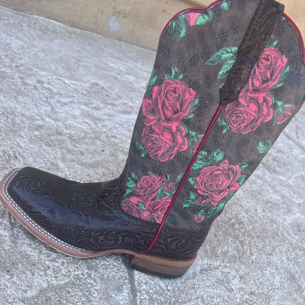 Ariat Women's Chocolate Floral Embossed Boots - Picture 3 of 7